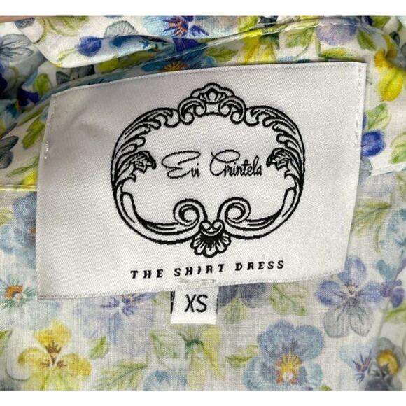 EVI GRINTELA Sz XS Floral Ruffle Edge Belted Cotton Maxi Shirt Dress - Picture 3 of 8